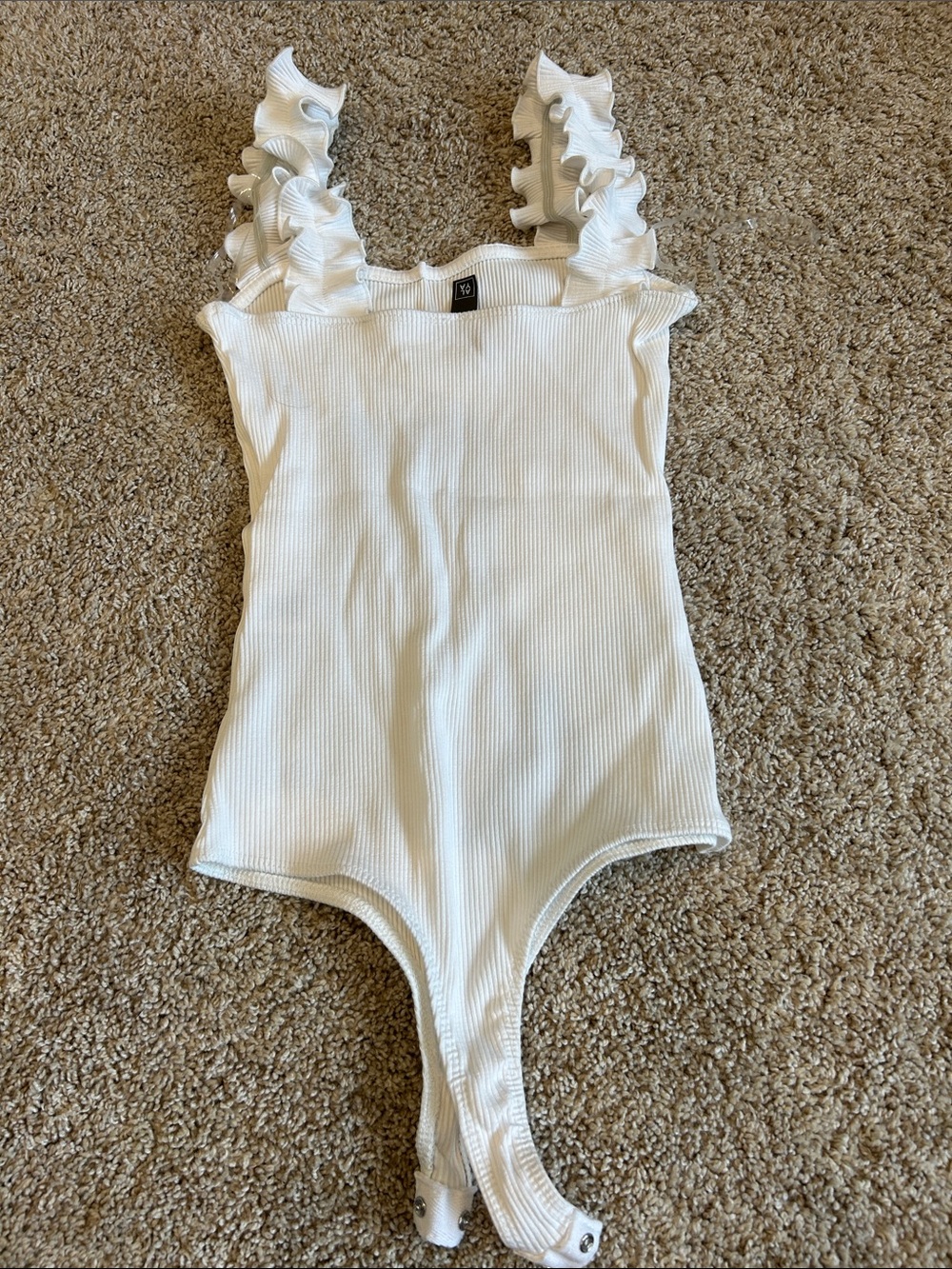 White Ruffled Strap Bodysuit - Picture 3 of 3